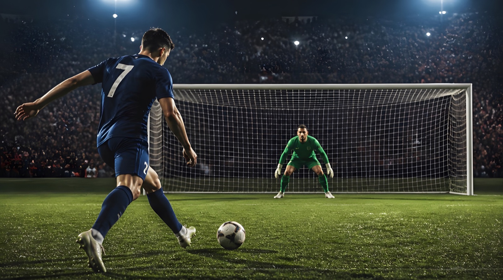 Soccer player preparing for a penalty kick under pressure